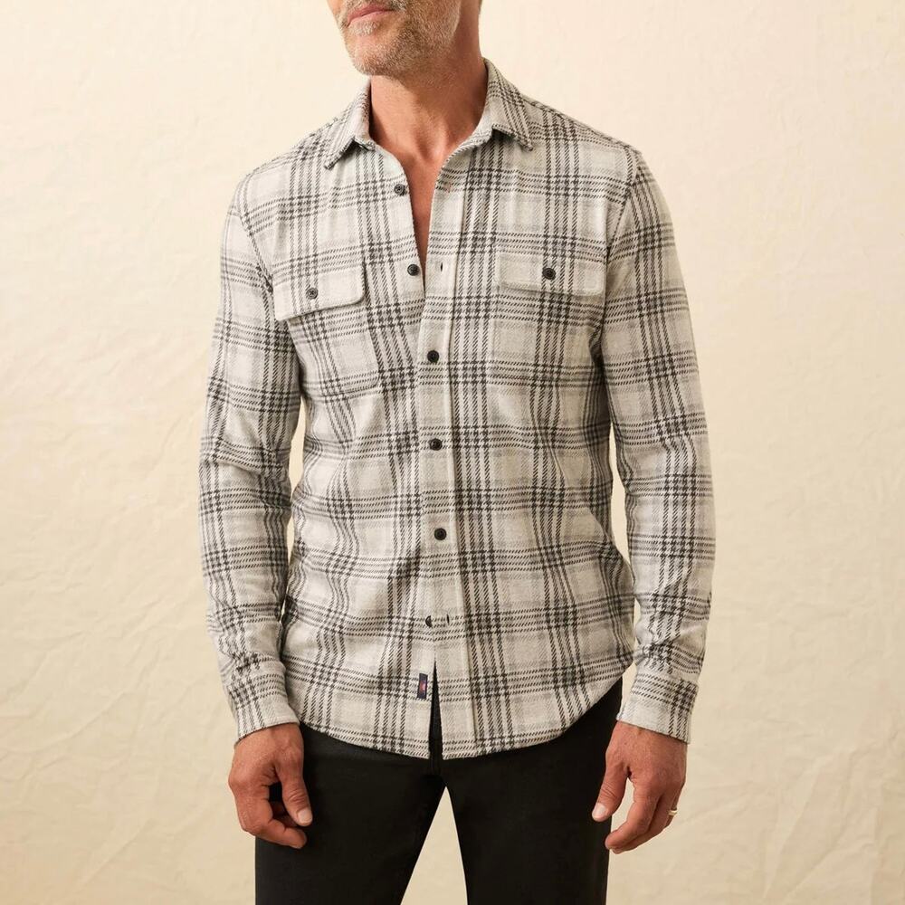 Faherty Legend Charcoal Cream Plaid Sweater Shirt XL NEW Dual Pocket Button Up